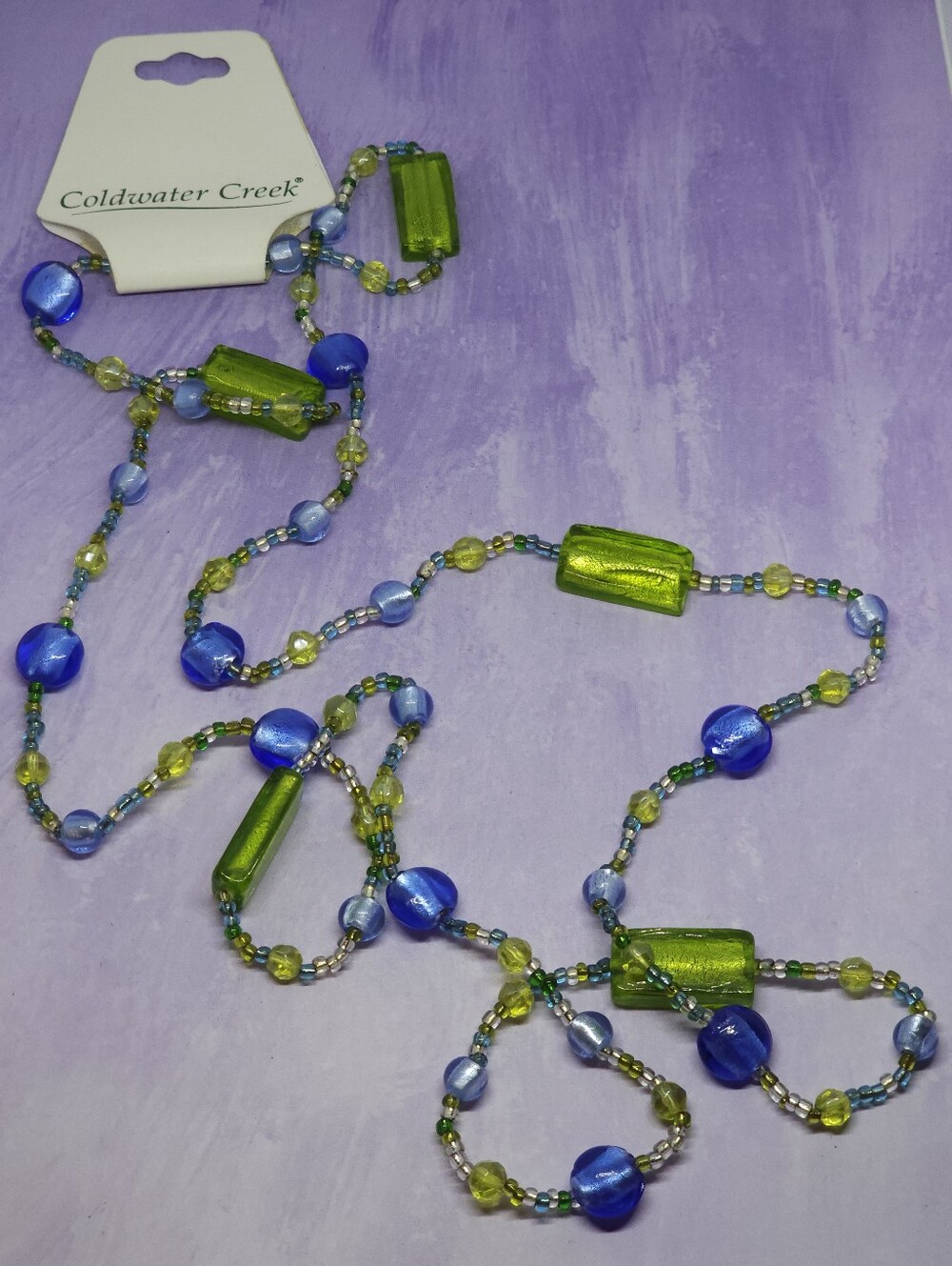 Coldwater Creek Long Blue And Green Glass Bead Necklace